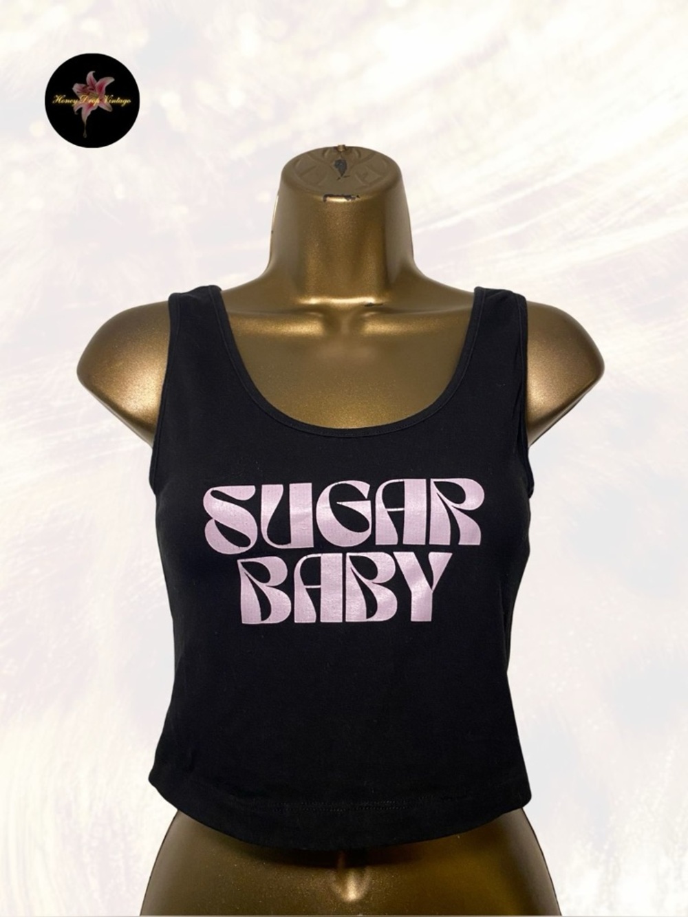 Sugar Baby Graphic Black Crop Tank Top